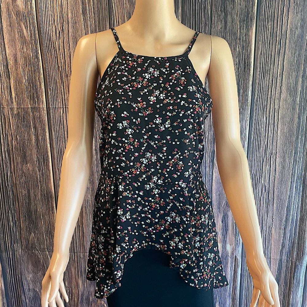 Solemio size Medium black multi color floral tank top blouse